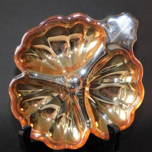 Vintage Jeanette Marigold Carnival Glass | Clover Shaped Trinket - Candy - Dish - Picture 3 of 5